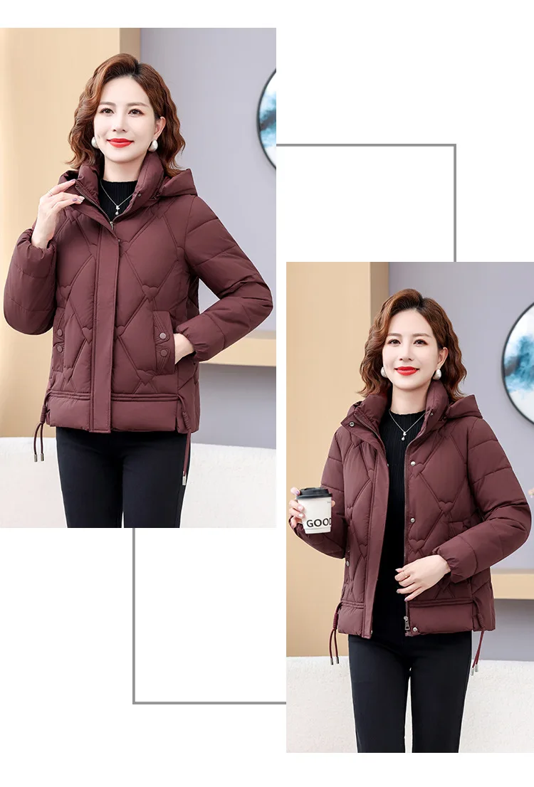 Winter Warm Thick Hooded Puffer Coat for Women L-4XL Windproof Russian Cold Weather Snow Jacket Middle Aged Mom Outerwear Cozy