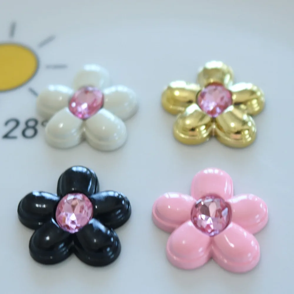 10pcs Cute Cartoon Kawaii gold black pink white flower Series Flat Back Resin DIY Scrapbooking Cabochons Decoration Accessories