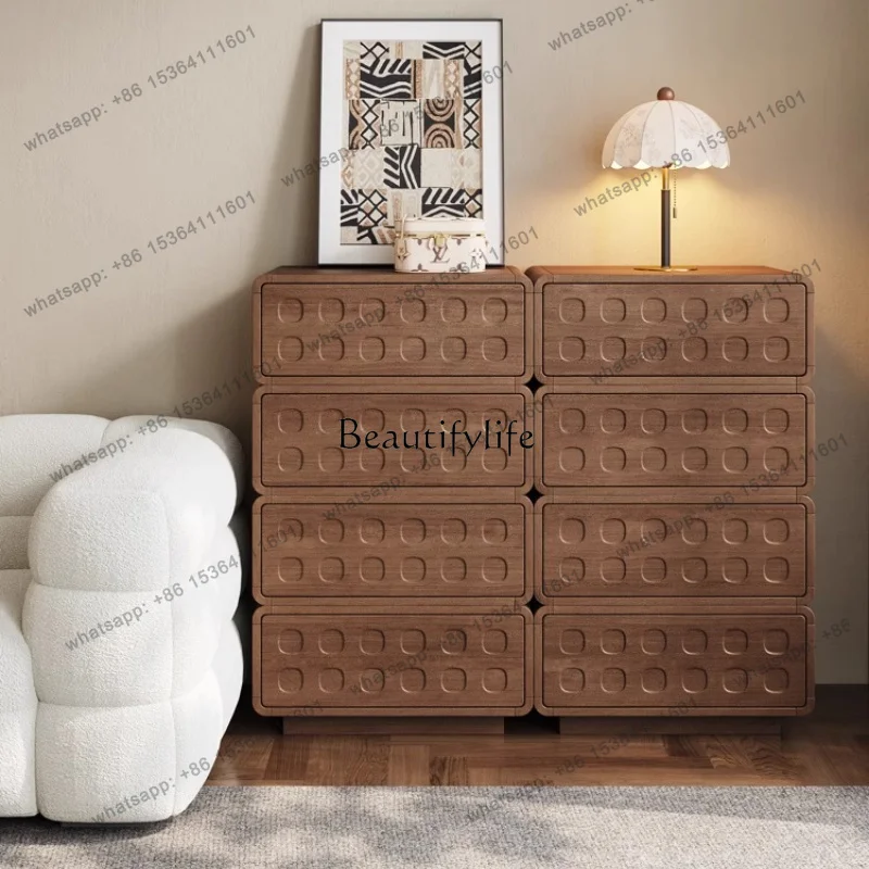 Factory DirectSolid wood locker Italian light luxury living room home storage storage can be stacked bedroom bedside drawer