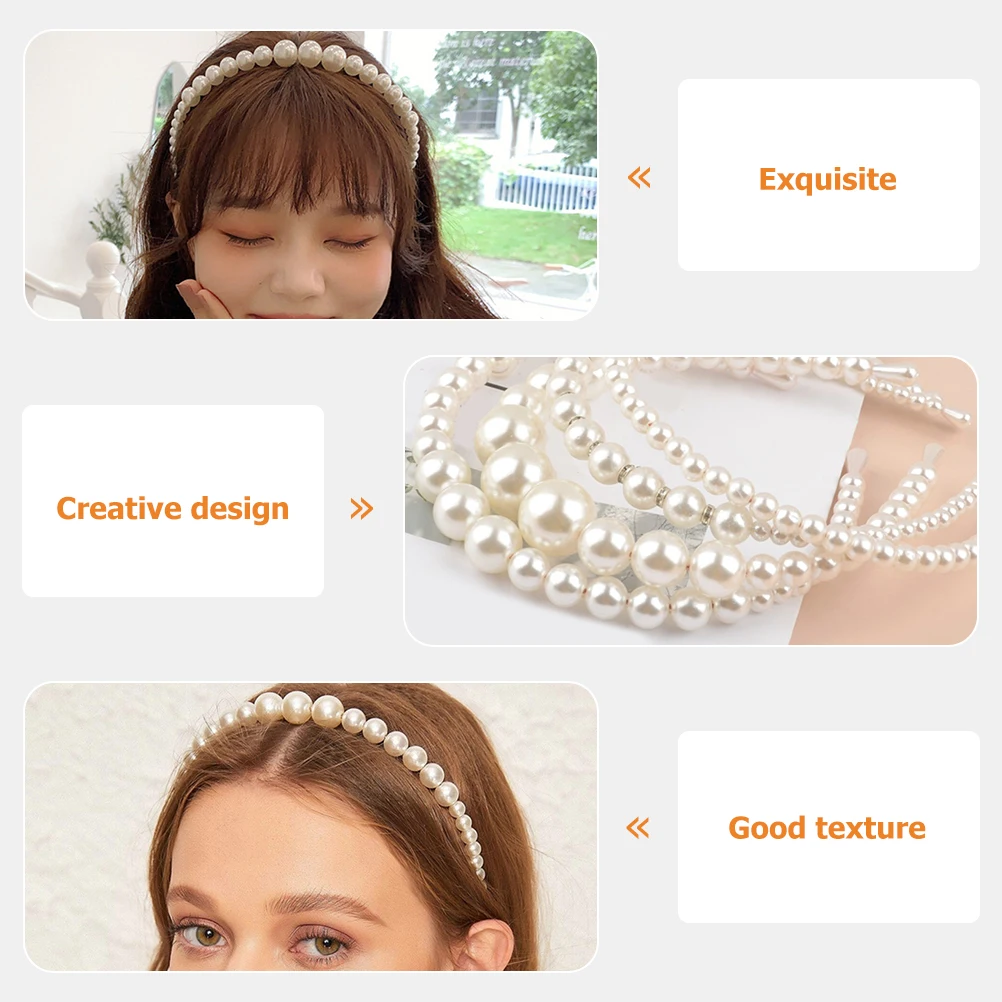 

4 Pcs Pearl Headband Headbands for Women Bridal Hair Accessories Bride Pearls Set Wedding
