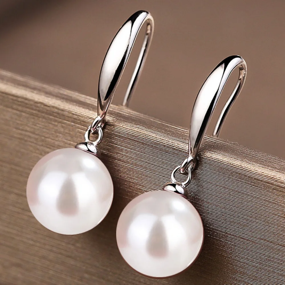 Ball Shape Long Earrings Simulation Freshwater Pearl Temperament Drop Earrings Shell Beads Rhinestone Ear Hook Ear Jewelry