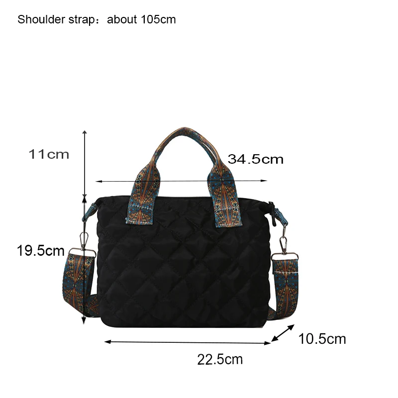 Trendy Women Crossbody Handbag Puffer Tote Bag Quilted Puffy Handbag Down Cotton Padded Wide Shoulder Belt Shoulder Bag