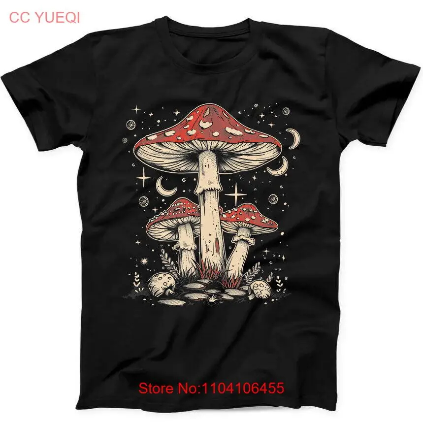 

Magic Mushrooms Boho Retro Hippie Nature Night Moon Funny Gift Black T Shirt 236