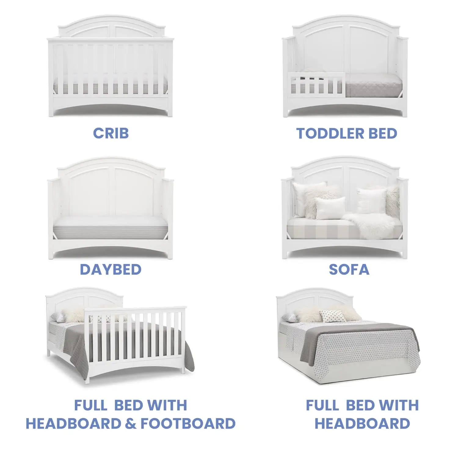 6-IN-1 CONVERTIBLE CRIB: Crib converts to a toddler bed,we use a non-toxic multi-step painting process