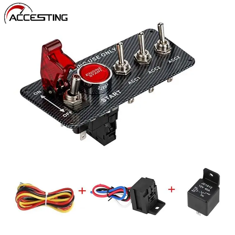 High Quality 12V LED Ignition Switch Panel for Racing Car Engine Start Push Button LED Toggle Switch Carbon Fiber QT313