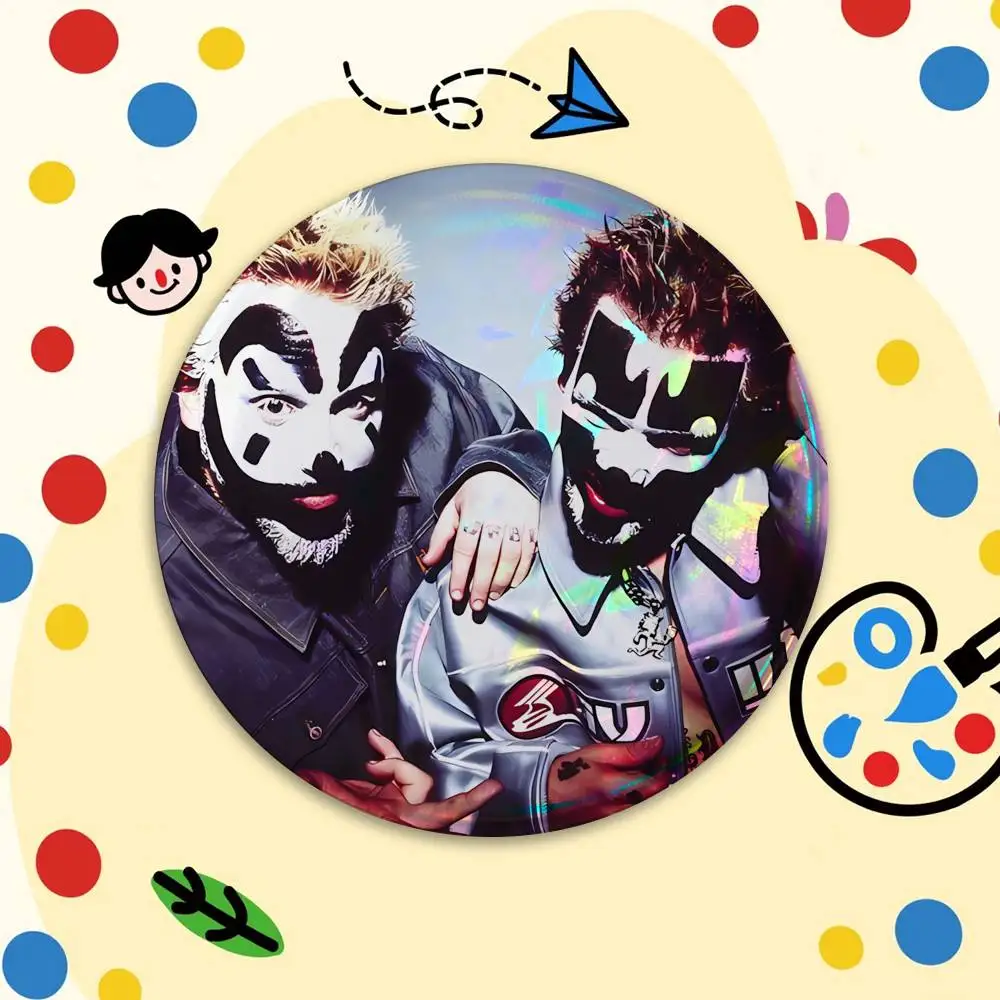 I-Insane Clown Posse Reflective Pin Tinplate Round Brooch Cartoon Cosplay Badges for Bag Hat Toys