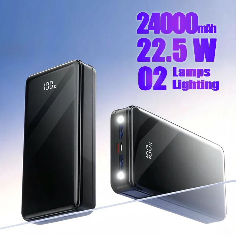 Hganus 24000mAh Power Bank 22.5W PD Schnellladung, USB-C Eingang/Ausgang, Kompatibel mit iPhone Android Samsung, mit LED-Licht