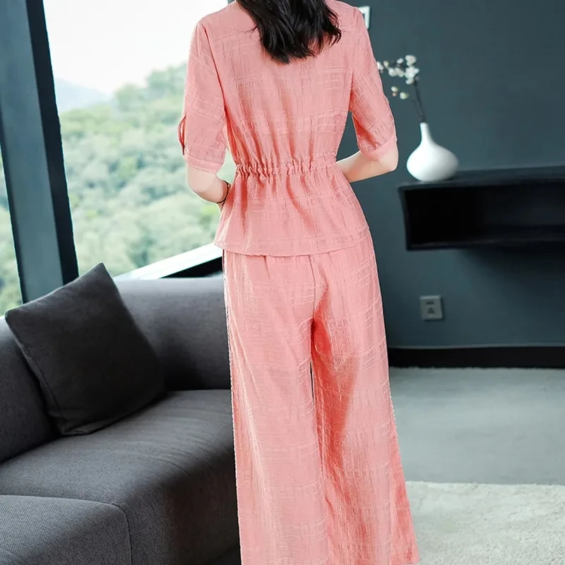 2023 New Summer Women Set Korean Fashion Chiffon shirt And Wide leg Pants Two Piece Suit Temperament Outfit Ladies Sets  3XL