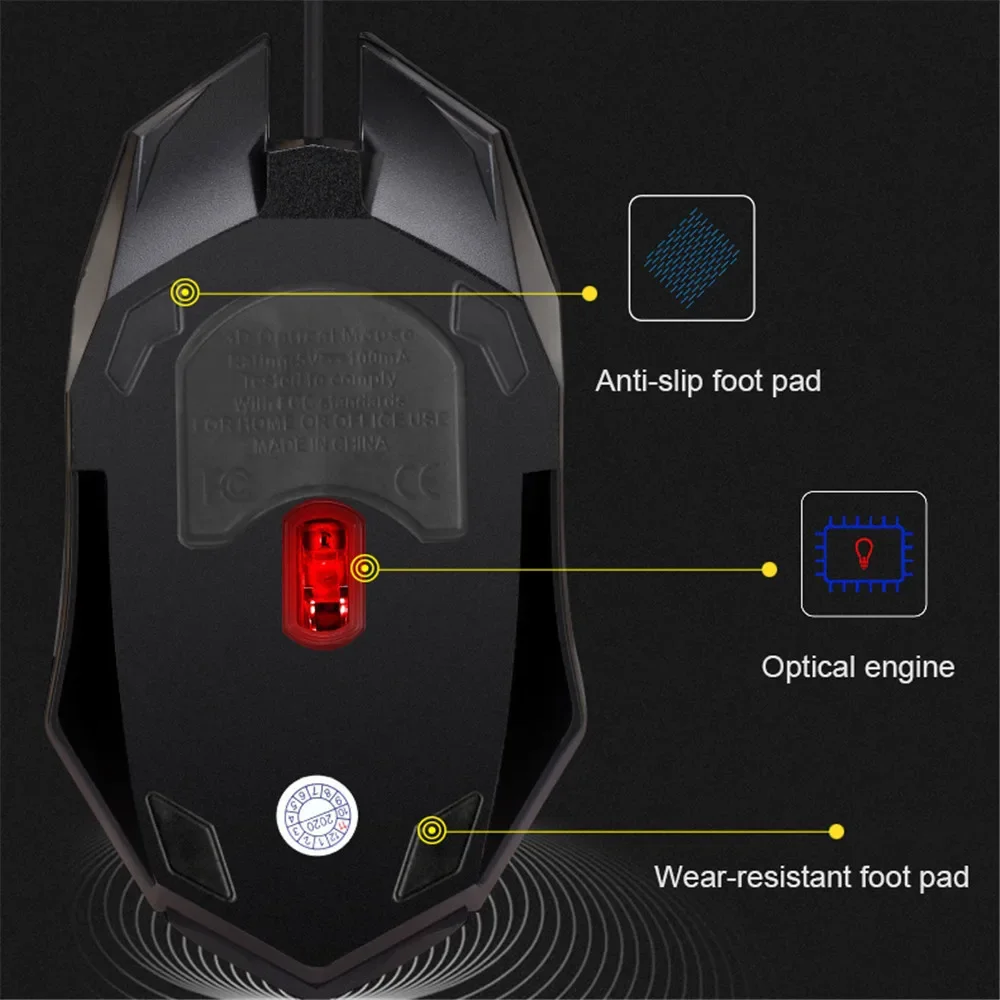 Mouse cablato USB E-Sports Mouse da gioco LED colorato Mouse cablato da 5000 DPI Mouse da gioco cablato ottico per computer desktop portatile PC
