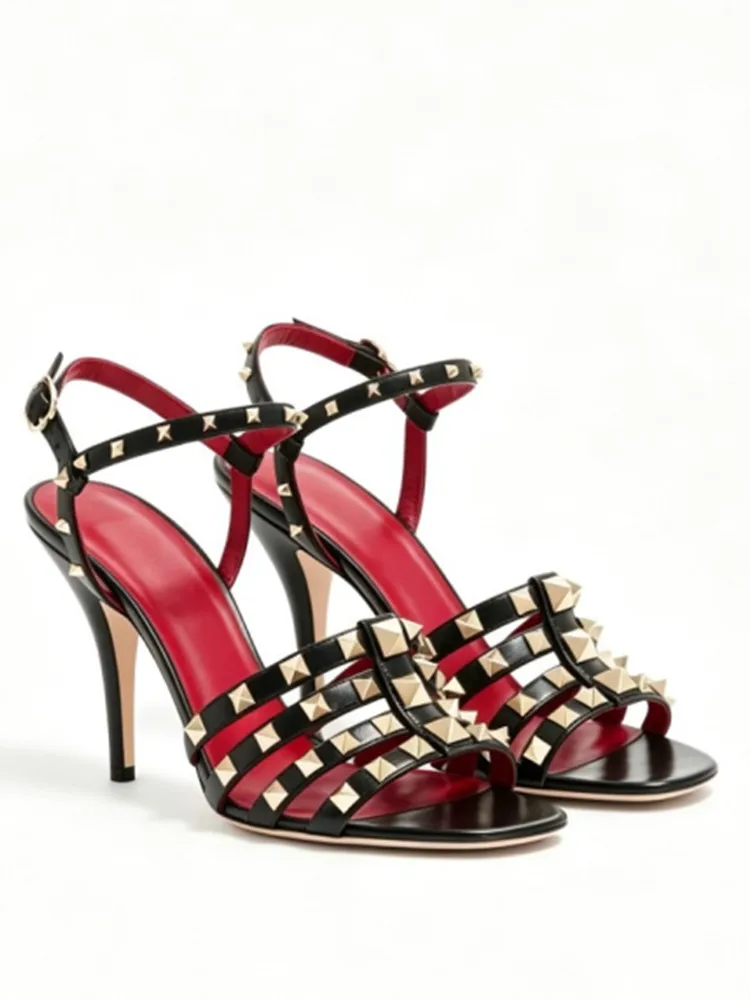

2026 Summer New Rivet Stiletto Women's Sandals Fashion Show Party Women's 34-44 Large High Heel Sandals