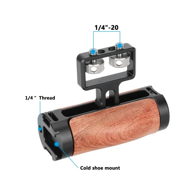 Pegangan Samping Kayu Kamera CAMVATE dengan Dudukan Sekrup Ganda 1/4-20, Dapat Disesuaikan Secara Vertikal, Geser 1,7 inci untuk Pegangan Kamera Cage
