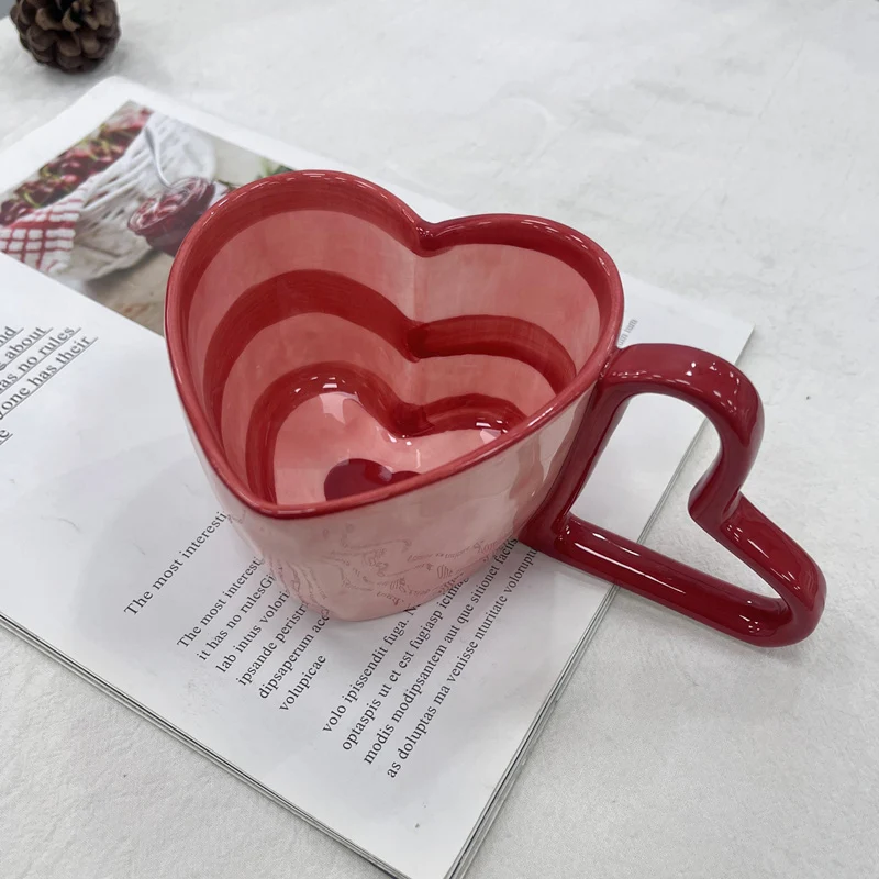 300ml 10oz Heart Shape Coffee Mug Creative Personality Unique Design Ceramic Cup with Heart Shape Handle Lovely Gift for Besties