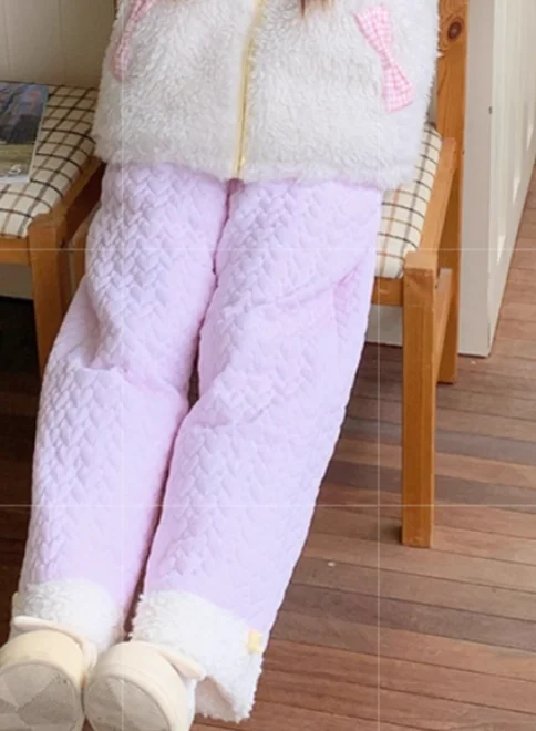 2025 Winter New Fashion Loose Versatile Pink Solid Color Trousers Comfortable Elastic Waist Sweet Girl Age-reducing Warm Pants