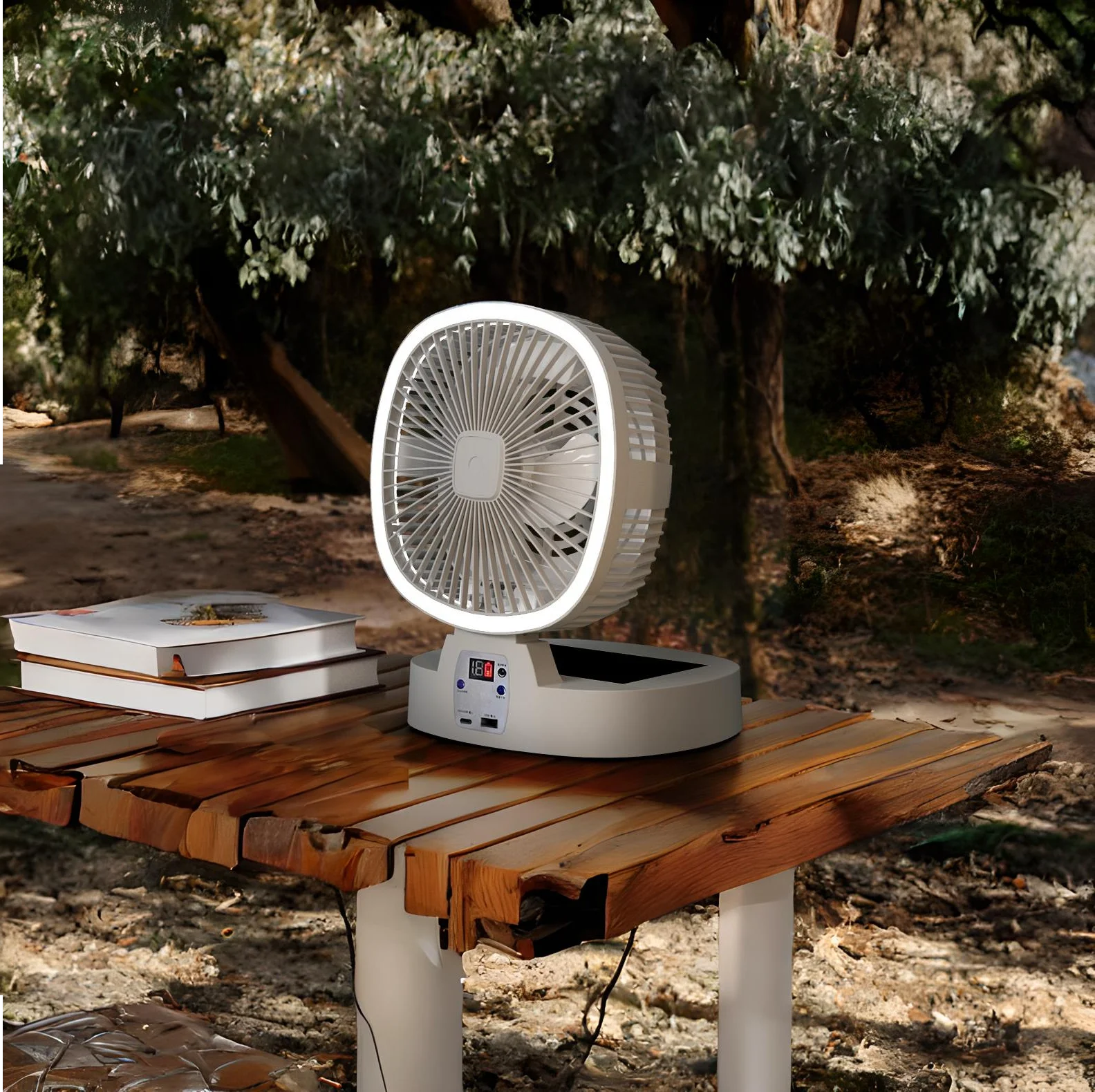 Solar Power Portable Fan Outdoor Fan with LED Lights