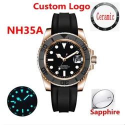 Custom Luxury Men's Automatic Mechanical Yacht Watch Waterproof Clock Ceramic Bezel Rose Gold Rubber Band NH35/Miyota Movement