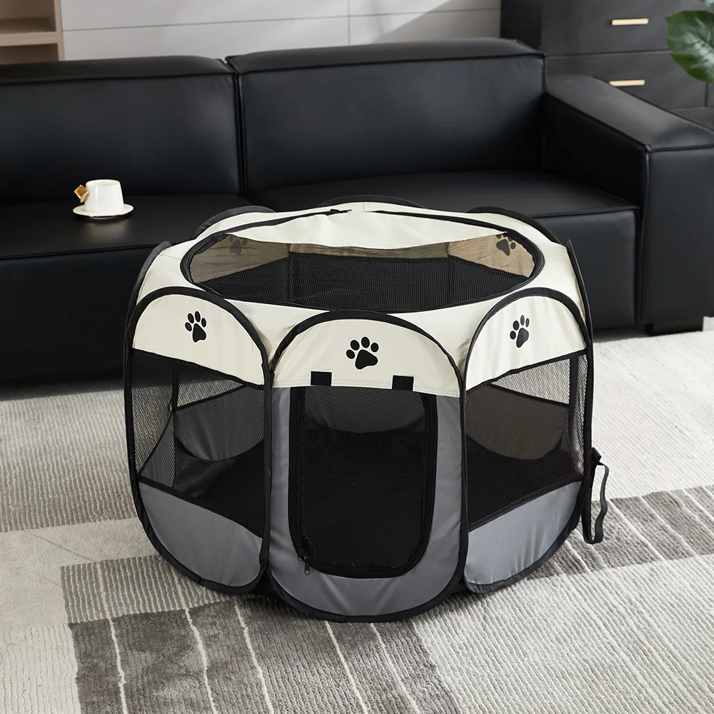 Pet Cage Foldable Pet Tent Durable Grip Cat House Oxford Cloth Octagonal Pet Fence Portable Outdoor Small Dog Cages Cat Fences