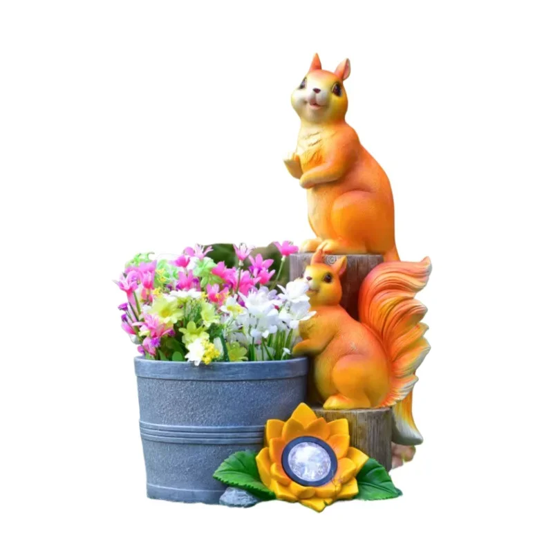 Imagem -06 - Simulação ao ar Livre Resin Squirrel Flower Pot Decoração do Jardim Iluminação Solar Lâmpada de Gramado Pátio Terraço Ornamentos em pé