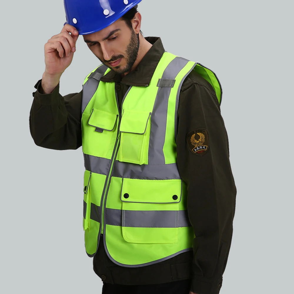 Workwear Vest for Construction Site Safety Protection Multi Pocket Leader Worker Safety Vest Hi Vis Working Clothes