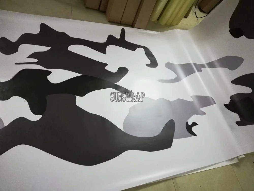 Black White Gray Big Pattern Camo Car Wrap - High-Definition Matte Auto Film for Car Exterior Decoration & Vehicle Styling