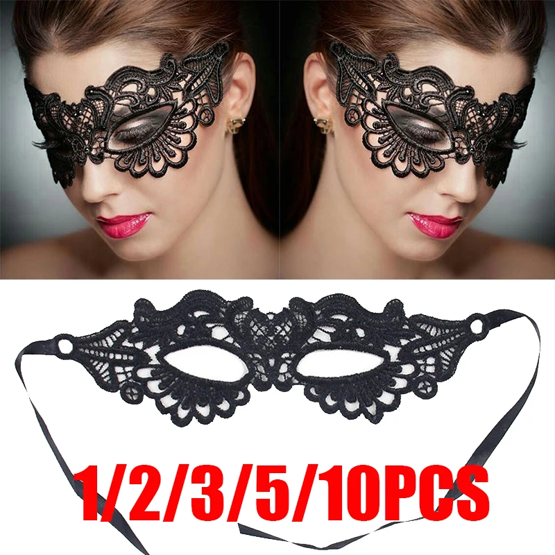 1/2/3/5/10PCS Black Party Mask Masquerade Mask for Women Lace Eye Mask for Halloween Costume Party Masquerade Mask for Women