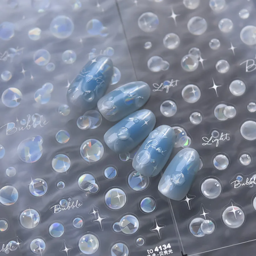 1 個 5D 夢のような水の泡ネイルアートステッカー夏シェル偏光泡レリーフスライダービーチ自己粘着マニキュアデカール