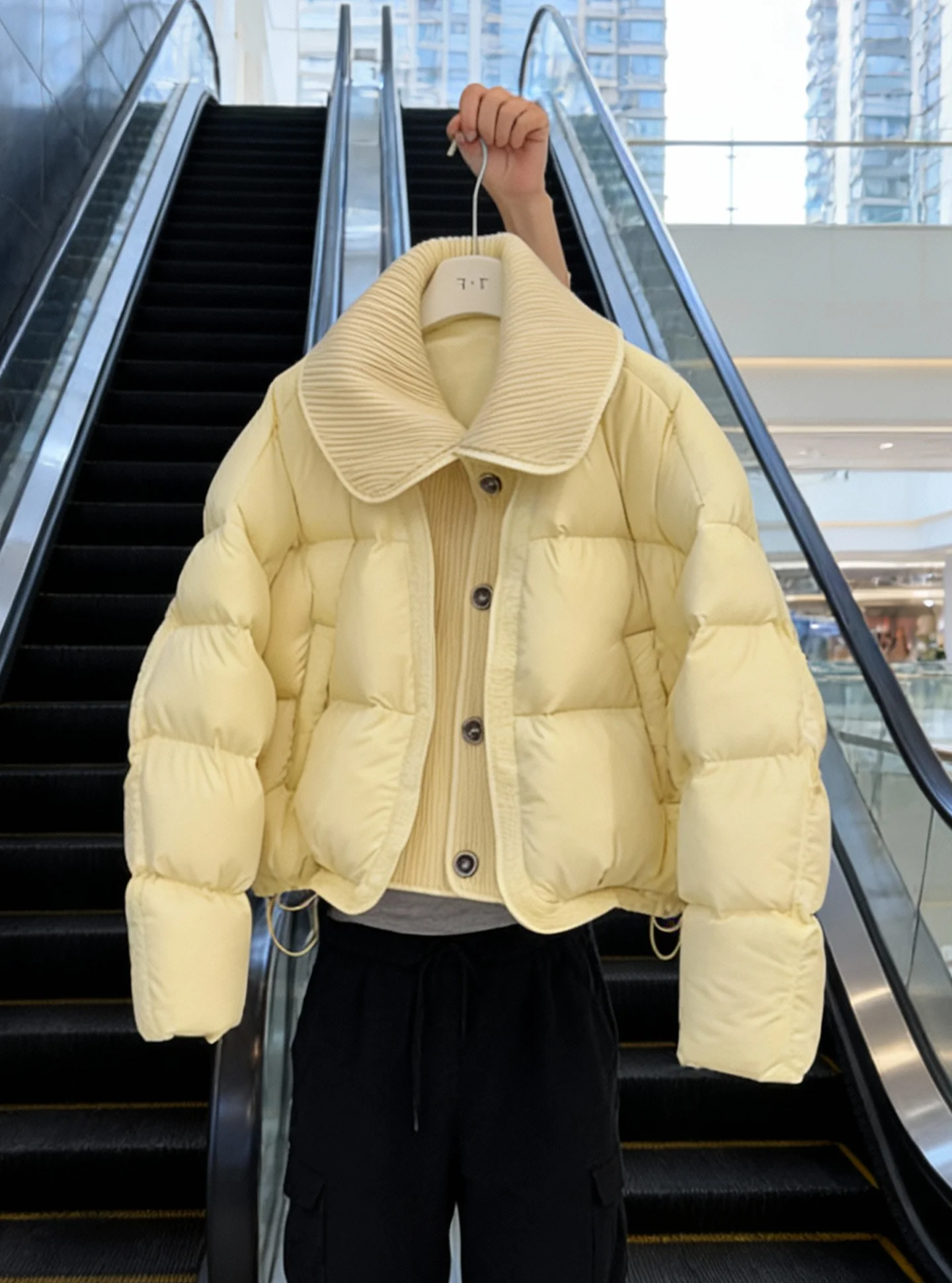 ort Puffer Jaet Women's Yellow Cr Puff 2025 New Winter Faion Thin High-End Feel Thi Outerwear Ladies' Commute Sle