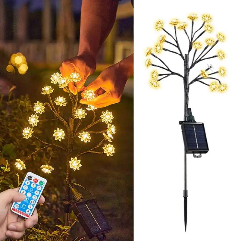 

Realistic Solar Flower Cherry blossoms LED Lights Garden Stake Landscape Lamp Waterproof for outdoor Balcony Yard Pathway Decor