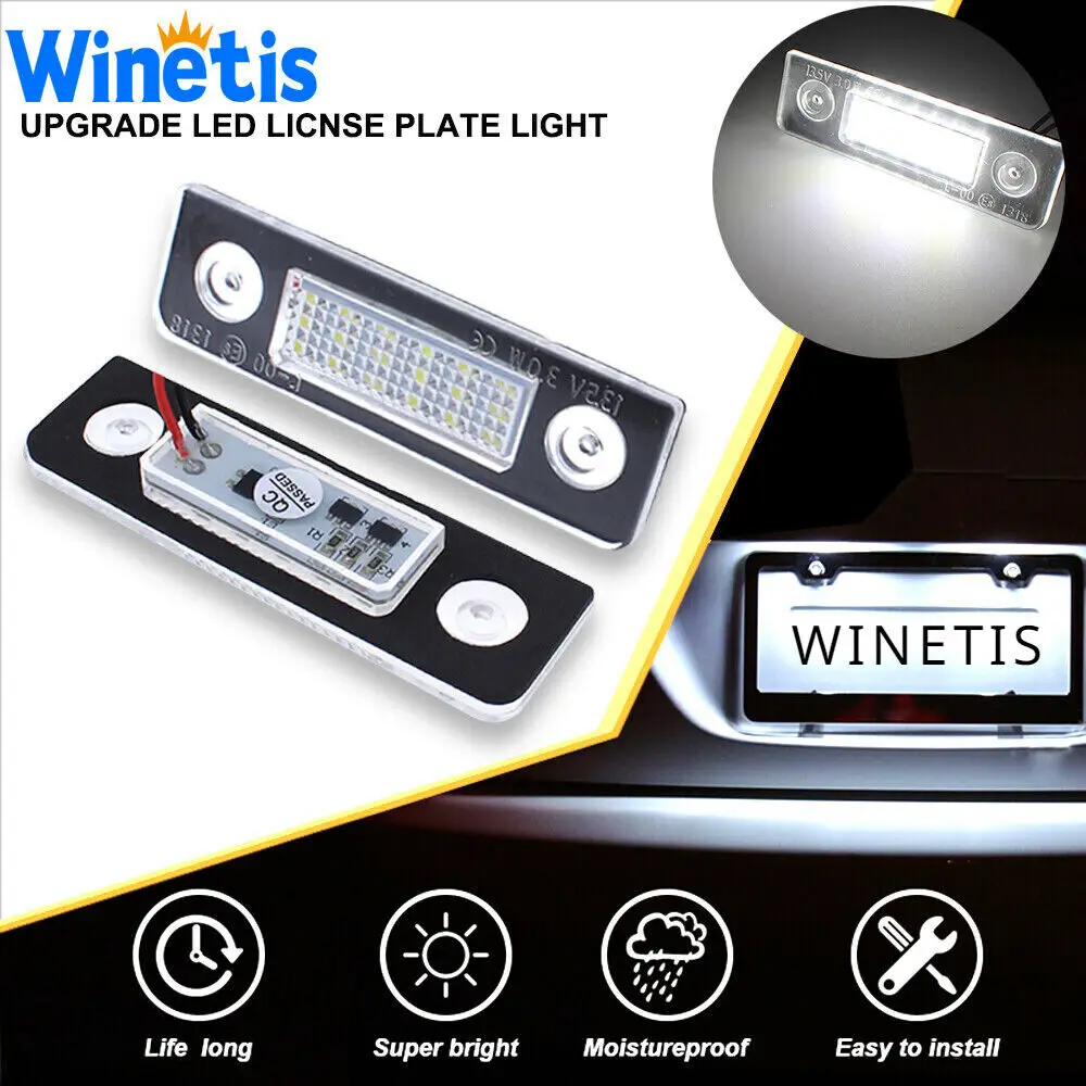 Winetis 2Pcs Super 6000K White LED LICENSE PLATE Lights Bumber Tag Lamps For Skoda Octavia 2008+ Facelift Roomster