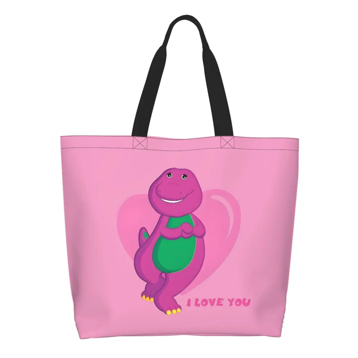 

Custom Barneies And Friends Shopping Canvas Bags Women Portable Big Capacity Groceries Dinosaur Cartoons Shopper Tote Bags