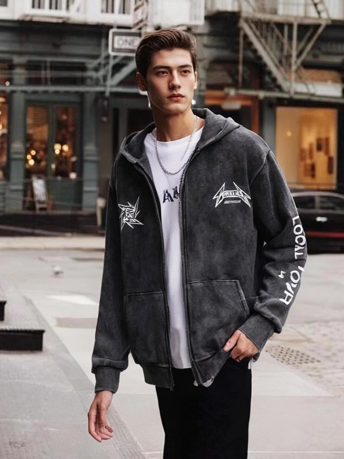 

Американская повседневная толстовка с капюшоном, кардиган ex High Street Sle на молнии Jaet, свободный крой, oulder Sve Youth Faion