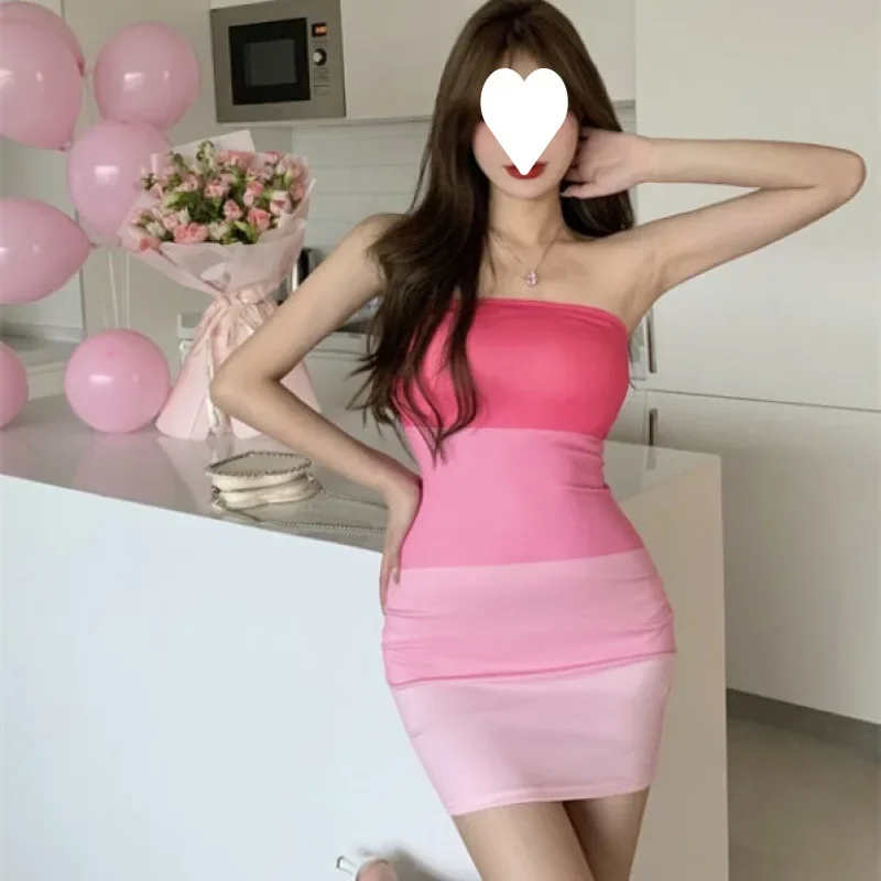 Pink Sexy Mini Dress Summer New Thin Bodycon Dresser For Women