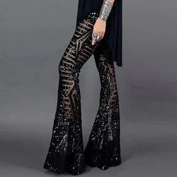 Pantalones acampanados de cintura alta con lentejuelas para mujer, ropa de calle básica salvaje, pantalones de retazos de tendencia, pantalones casuales, pantalones de verano, nuevo, 2023