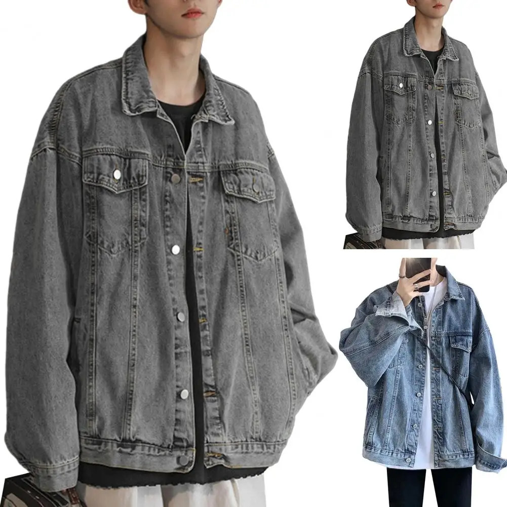 Men Denim Jacket Men Jacket Retro Hip Hop Style Denim Jacket with Multi Pockets Plus Size Men Coat for Casual Streetwear