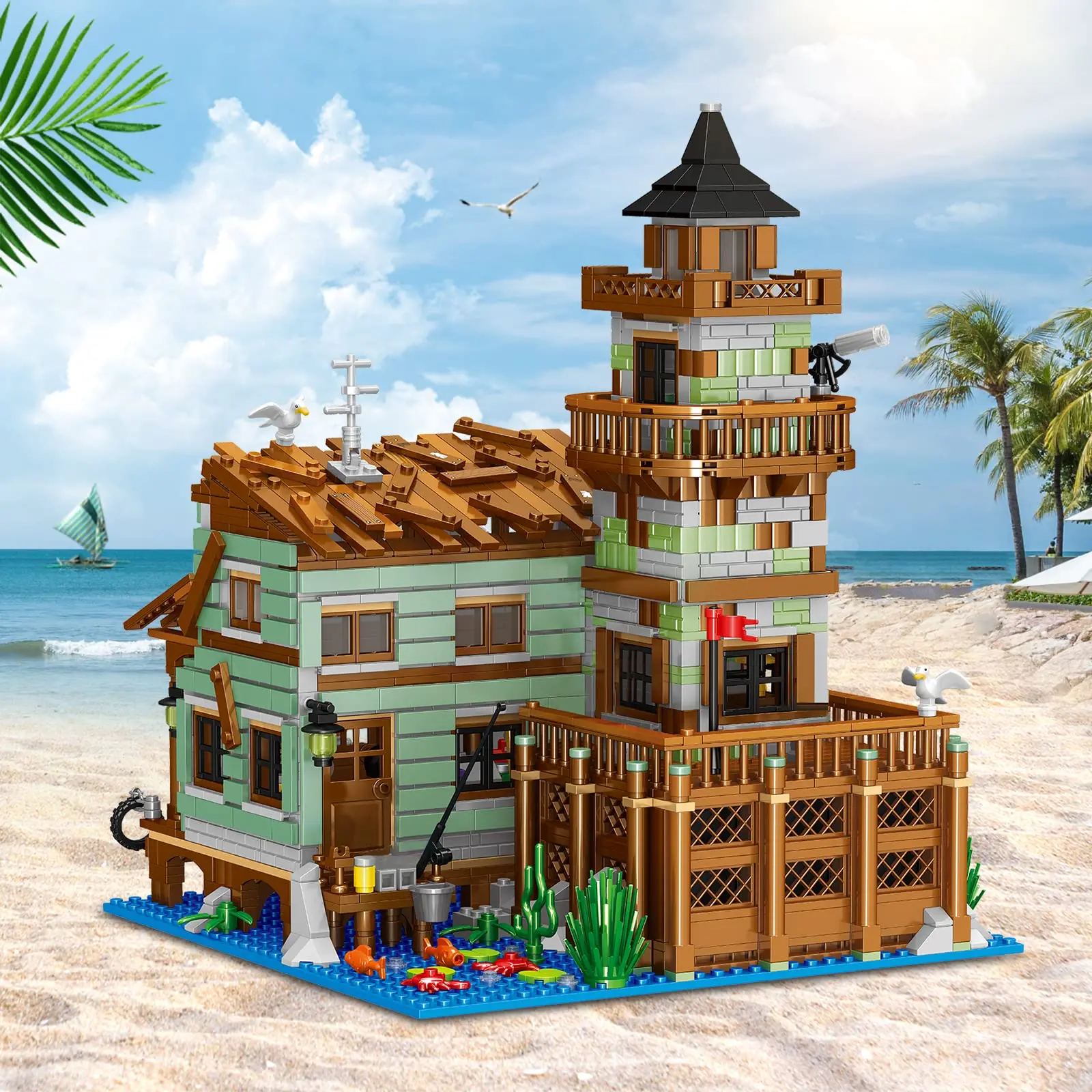 Fishing Village Hut Building Blocks Harbour Architecture City Street View Assembly Brick Model Educational Toy Kid Adult Gift