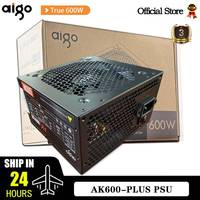 Aigo AK 600W PC PSU Power Supply Unit Black Gaming Quiet 120mm RGB Fan 24pin 12V ATX Desktop Computer Power Supply for BTC