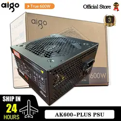 Aigo AK 600W PC PSU Power Supply Unit Black Gaming Quiet 120mm RGB Fan 24pin 12V ATX Desktop Computer Power Supply for BTC