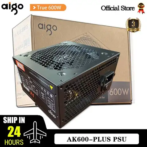 Aigo AK 600W PC PSU alimentatore nero Gaming silenzioso 120mm RGB Fan 24pin 12V ATX alimentatore per Computer Desktop per BTC