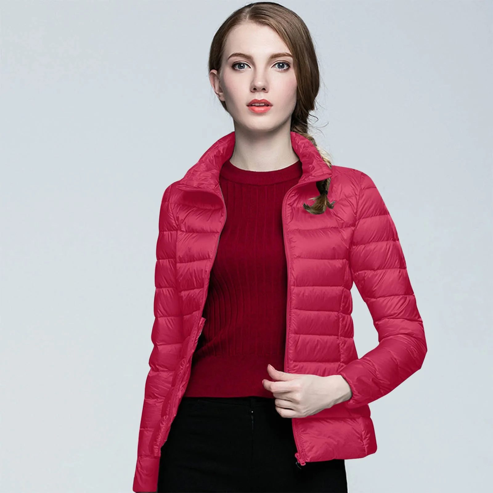 Solid Color Ultra Light Down Jacket Female Slim Portable Windproof Winter Jacket Casual Basics Thermal Winter Jacket