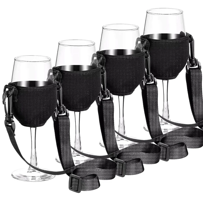 4 stks/set Neopreen Lanyard Goblet Sleeve Champagne Glas Cover Wijn Bekerhouder Beschermende Tas Verstelbare Nekkoord