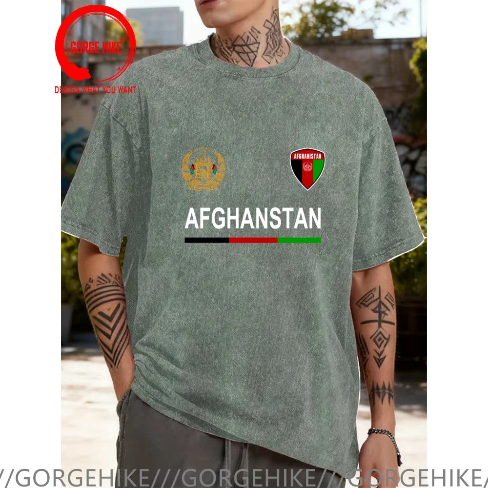 Vintage Washed Cotton T-Shirt Funny Designer Afghanistan Flag Footballer  T Shirt Men Fashion Trendy Casual Clothing Stylish Top