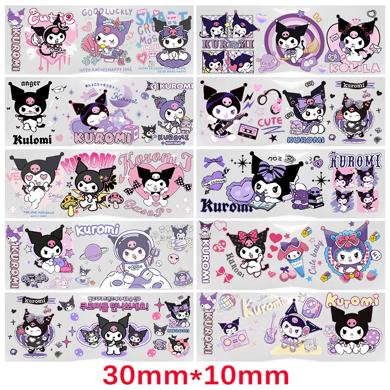 Kuromi DIY Bagage Skateboard Zelfklevende Waterdichte Sticker UV DTF Cup Sanrio Mooie Cartoon 3D Transfer Sticker voor 16 oz Cup