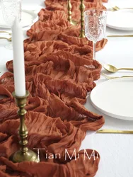 Semi-Sheer Gauze Table Runner Terracotta Rust Cheesecloth Perfect for Retro Wedding and Party Decoration Settings