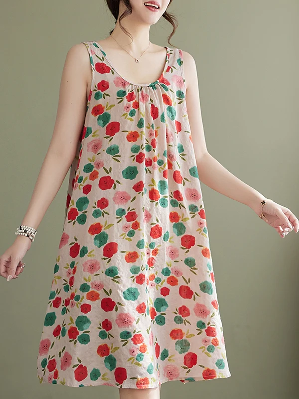 Vestido de Verão Novo Plus Size para Mulheres, Vestido Solto e inador, Saia em A, Sem Mangas, Vestido de Aodão e Linho co...