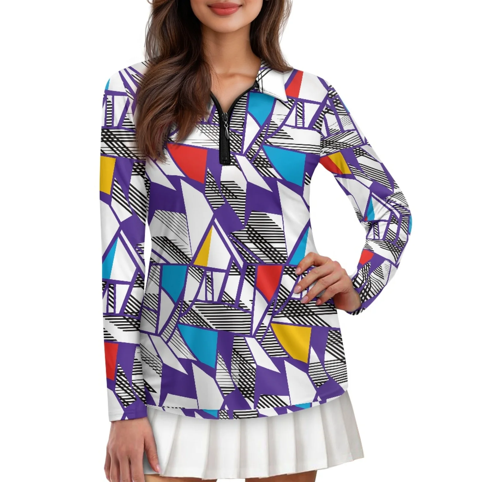 PENSTROLL Geometric Triangle Print Womens Athletic Golf Hiking Shirts Quick Dry Running Polos Shirts for Exercise