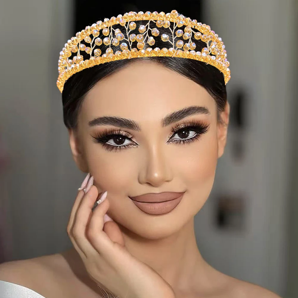 DZ299 الأميرة تاج الأحمر كريستال الزفاف تيارا الشمبانيا الفتيات إكسسوارات الشعر الفضة الزفاف عقال عيد ميلاد رئيس هوب هدية