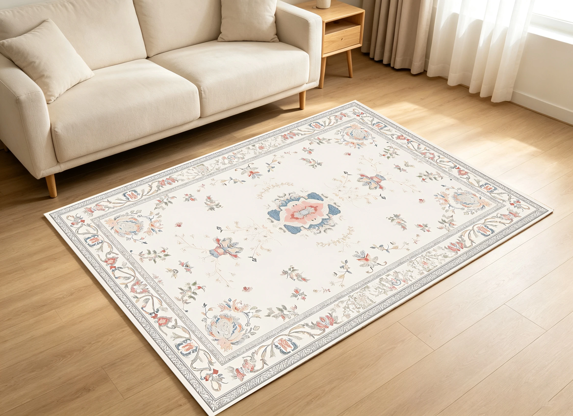2D Large Carpet European Retro Soft Color Floral French Light Luxury for Living Room Bedroom