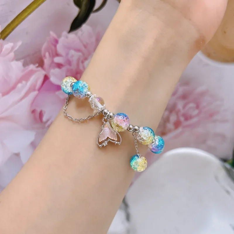 Fashion charm mermaid fishtail pendant bracelet women Marine style colorful beaded jewelry daily party accessories gift