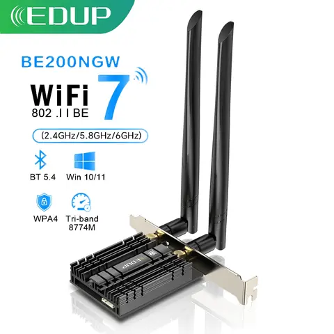 EDUP BE9715GS WiFi 7 PCIe Network Card 8774Mbps Tri-Band 2.4/5/6GHz with Bluetooth 5.4 for Stable High-Speed Transmission