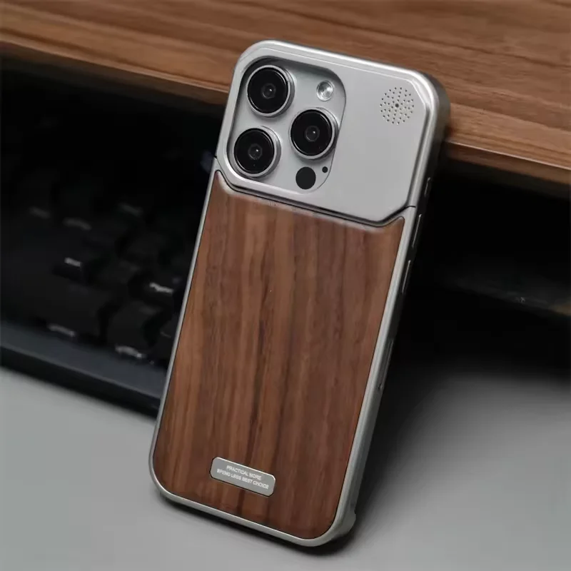 

Metal Frameless Magnetic for Magsafe Phone Case for IPhone 17 14 15 16 Pro Max Wireless Charging Aluminum Alloy Wooden Cover