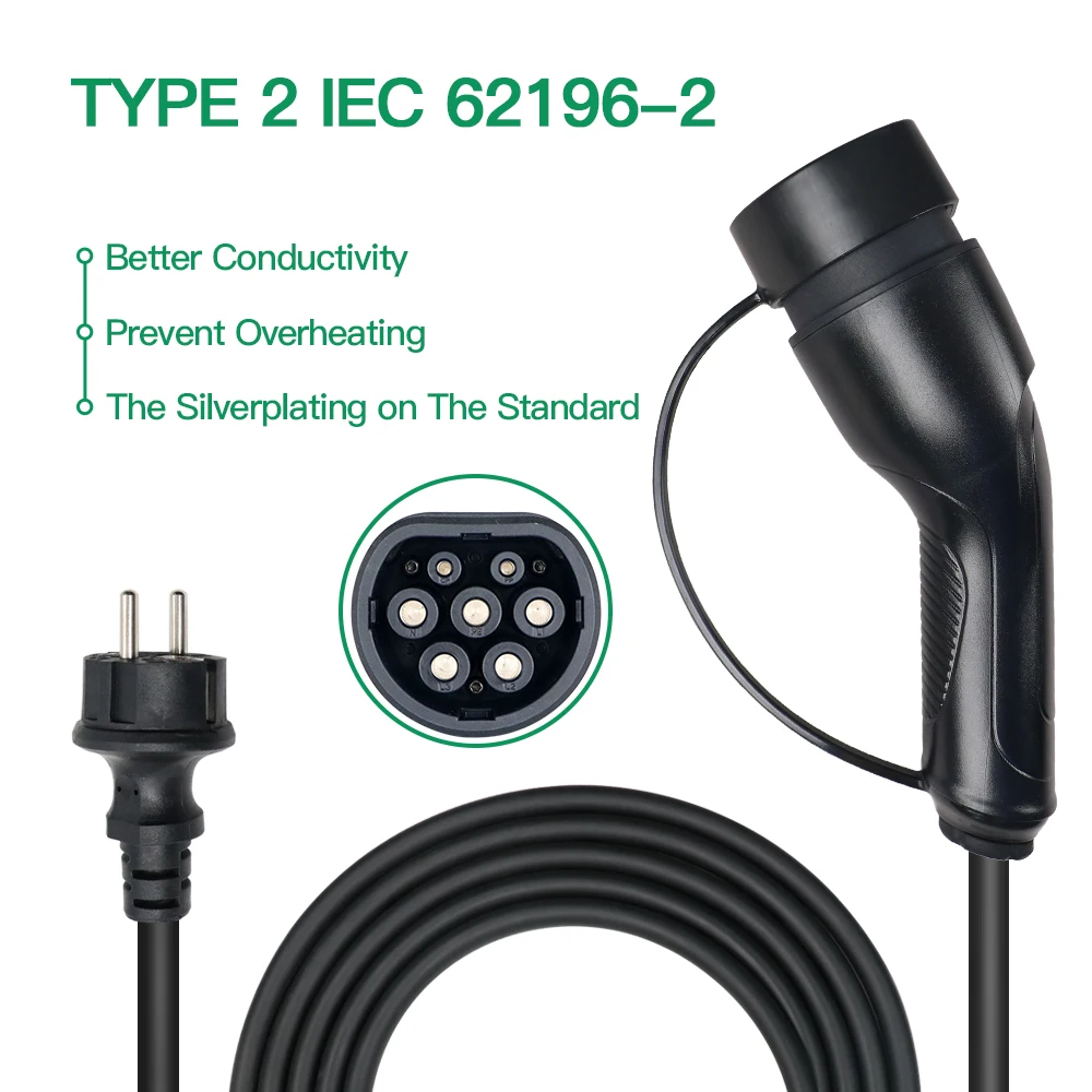 Chiefleed 16A Fixed 3.6KW Type 2 IEC62196-2 EV Charger For EU Cars Charging With Schuko Plug 220V 5m Long IP 67